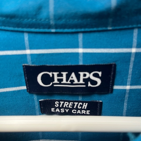 XLT NWOT Men's Chaps Teal and White Checkered Long-Sleeve Button Down Shirt - Picture 3 of 10
